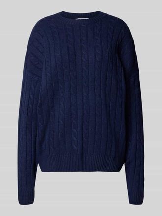 Review Strickpullover mit Zopfmuster in Marine Melange, Größe XS