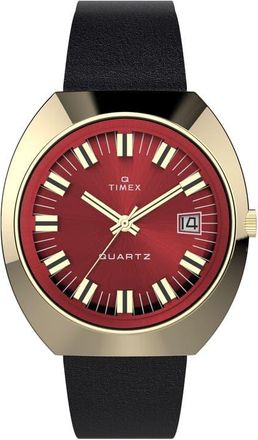 Timex Q 1972 Reissue Leather Strap Watch, 43mm x 39mm in Gold at Nordstrom