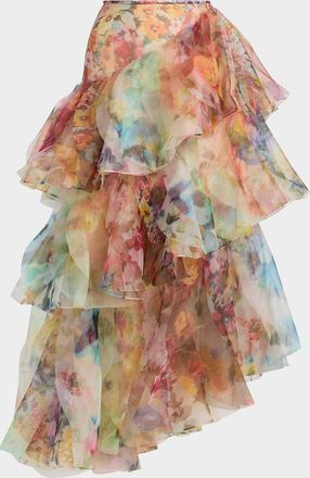 Zimmermann Luna Fanned Ruffled Maxi Skirt