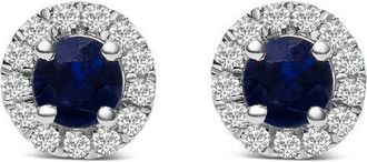 House of Brilliance 10K White Gold Blue Sapphire and 1/10 Ct Diamond Halo Stud Earrings at Nordstrom