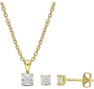 Delmar Cushion Cut Cubic Zirconia Earrings & Necklace Set in Gold at Nordstrom Rack