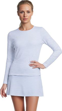 Lands End SunShade UPF 50 Long Sleeve Relaxed Rash Guard in Soft Cloud Blue Mini Stripe at Nordstrom, Size X-Small P