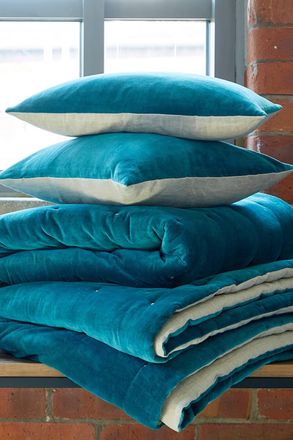 Christy Luxury Quilted Velvet Jaipur Throw in Blue | Size: 140 cm x 200 cm