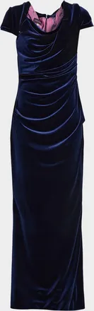 Talbot Runhof Draped Velvet Cap-Sleeve Gown