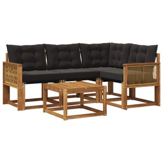 vidaXL Conjunto De Sof&aacute;s De Exterior Con Coj&iacute;n 5 Pcs Natural Y Negro Vidaxl