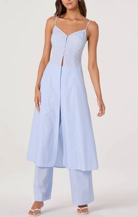 Astr Rena Longline Sleeveless Tunic In Blue/white Pinstripe