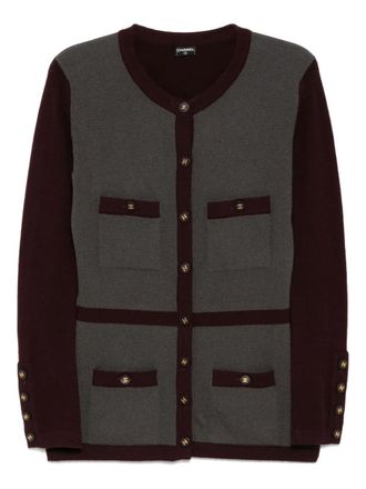 Chanel 1990-2000s colour-block cardigan - women - Cashmere - One Size - Grey