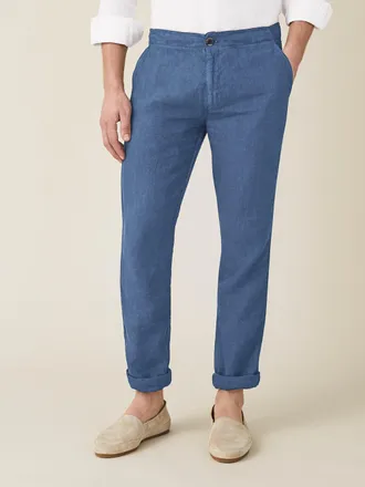 Luca Faloni Capri Blue Linen Lipari Trousers