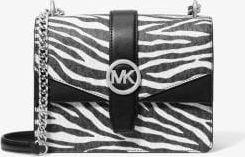 Michael Kors Michael Kors Greenwich Small Print Logo Crossbody Tote Chain Bag Black/White Womens $498