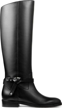 Jimmy Choo London Platte Kalfsleren Zwarte Schoenen - Dames - Hoge Laarzen - Zwart - 36 EU - Schoenen