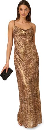 Adrianna Papell Womens Printed Chiffon Long Dress - Brown - Size 10 UK