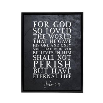 Artery8 John 3 16 For God So Loved The World Bible Quote Framed Canvas Wall Art Print in Grey | Size: W24 x H32
