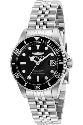 Invicta Pro Diver 29186 Dameshorloge - Quartz Uurwerk - Roestvrij Staal met Zwarte Wijzerplaat - 34 mm