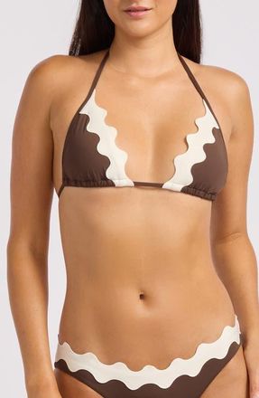 Seafolly Scalloped Contrast Trim Bikini Top in Dark Chocolate at Nordstrom, Size 12