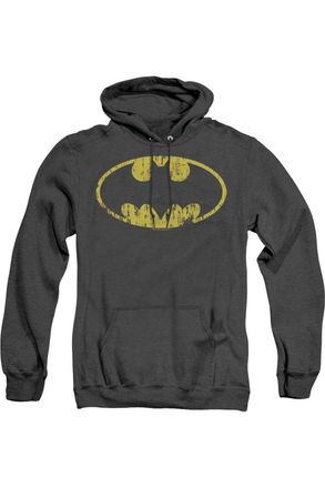Gildan Batman Classic Logo Distressed Adult Heather Hoodie / Hooded Sweatshirt