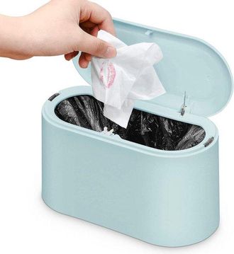 OEM Papelera De Escritorio Con Tapa, Mini Papelera De Escritorio, Contenedor De Reciclaje, El Hogar Y Para Guardar Comida Para Mascotas (azul Claro)