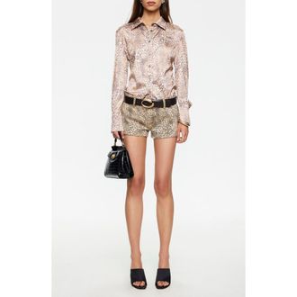 Lioness Angelic Satin Shirt in Leopard at Nordstrom, Size X-Large