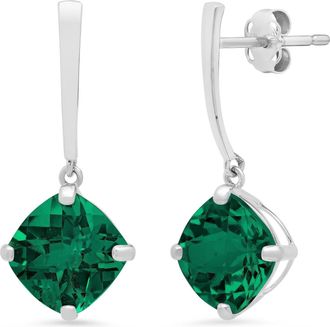 MAX + STONE 14k White Gold Solitaire Cushion-Cut Gemstone Drop Earrings (8mm)