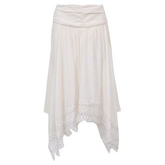 Isabel Marant Eyelet Lace Trim Midi Skirt in White Cotton
