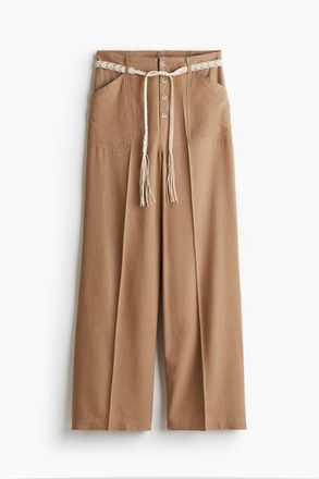 H&M Hose aus Leinenmix mit Bindeg&uuml;rtel - Beige