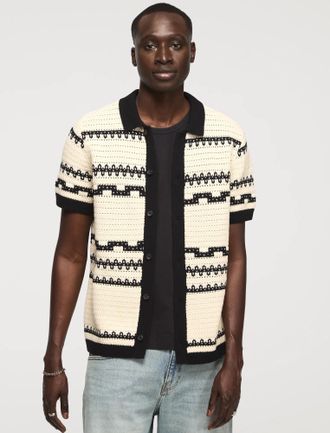 Lucky Brand Mens Southwest Crochet Button Down Sweater