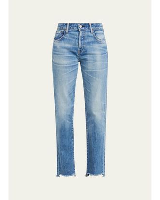 Moussy Vintage Frayed-Hem Slim Straight-Leg Jeans