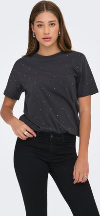 Only Kurzarmshirt ONLY ONLMONJA S/S STUDS TEE JRS, Damen, Gr. XS, phantom detail:studs, Jersey, Obermaterial: 100% Baumwolle, Glitzermuster, regular fit no
