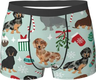 AOOEDM Dachshund Pattern Christmas Underwear MenS Breathable Boxer Briefs Soft Shorts Comfortable Printed Underwear