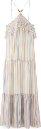 Mango Vestido Hannah Stripe Ruffle Chiffon Maxi Dress in Blue at Nordstrom, Size 8