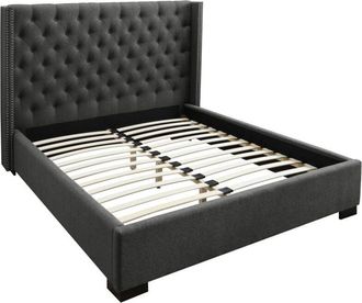 Vente-Unique Vente-unique - Letto matrimoniale con testiera capitonné 180 x 200 cm in Tessuto Grigio - massimo