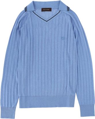 Wales Bonner Viscose Ribbed V-Neck Polo Shirt