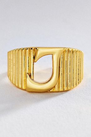Luv AJ Initial Ridged Signet Ring