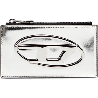 Diesel 1DR Metallic Leather Card Holder in Silver at Nordstrom