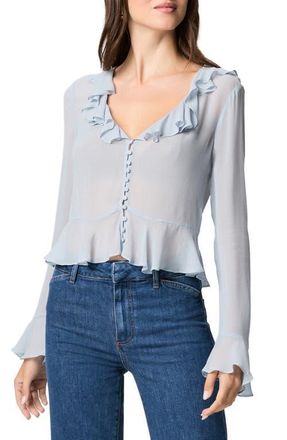 Paige Getty Long Sleeve Chiffon Ruffle Top in Stardust Blue at Nordstrom, Size Xx-Small
