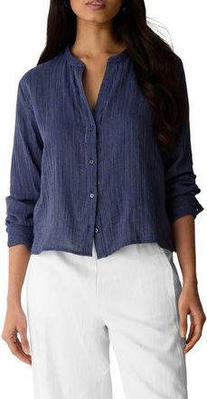 Eileen Fisher Stripe Organic Cotton Button-Up Shirt in Deep Dive at Nordstrom, Size X-Large