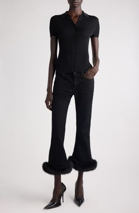 Balenciaga Short Sleeve Rib Top in 1000 Black at Nordstrom, Size X-Small