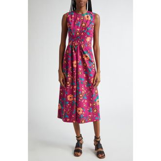 Ulla Johnson Davina Floral Twisted Waist Midi Dress in Ruby Flora at Nordstrom Rack, Size 2