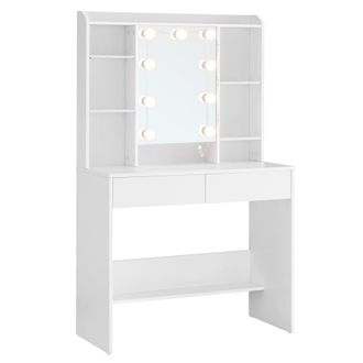 Vasagle Tocador con espejo 9 bombillas led y 2 cajones de color blanco