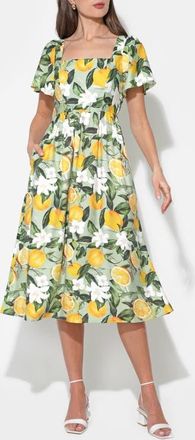 Adelyn Rae Kailany Lemon Fit-and-Flare Midi Dress in Citron Lemon at Nordstrom, Size X-Small