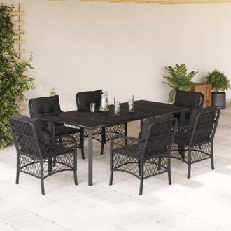 vidaXL Set De Comedor De Jard&iacute;n 7 Pzas Y Cojines Rat&aacute;n Sint&eacute;tico Negro Vidaxl