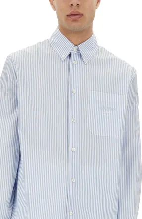 Versace Striped Cotton with Silk Insert Shirt - Azure
