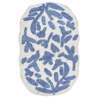Beliani Alfombrilla De Ba&ntilde;o Moderna De Algod&oacute;n Forma Irregular 60 X 90 Cm Patr&oacute;n Decorativo Accesorios De Ba&ntilde;o Azul Derik