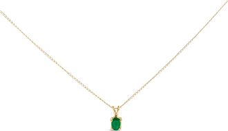 House of Brilliance 14K White Gold 6x4MM Oval Shaped Green Emerald Solitaire Pendant Necklace