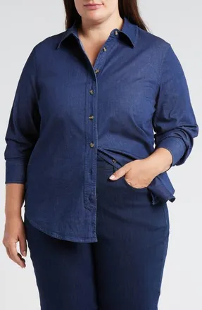 Universal Standard Chambray Button-Up Shirt in Dark Indigo at Nordstrom, Size Xx-Large