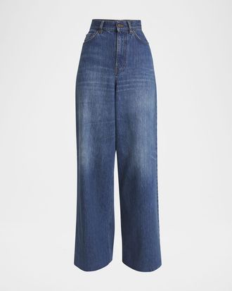 Chlo&eacute; Wide Leg Denim Trousers