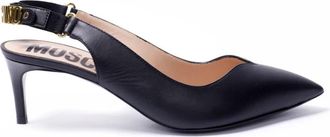 Moschino Metallic Letters Sling Back Hakken - Dames - Pumps - Zwart - 36 EU - Leer - Schoenen