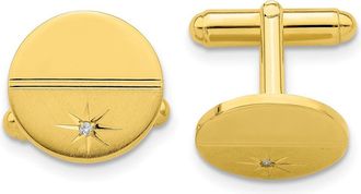 Diamond2Deal Gold-plated Diamond Accent Polished and Satin Round Cuff Links