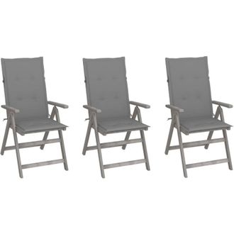 vidaXL Sillas Reclinables De Jard&iacute;n Con Coj&iacute;n 3 Pcs Acacia Masiva