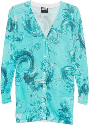 Versace Jeans Couture Printed Cardigan - Dames - Vesten - Blauw - M - Polyester - Truien & Vesten