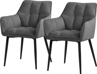 ML Design Ml-design - Set 2x Sillas De Comedor Con Respaldo Y Reposabrazos Asiento Acolchado Gris Oscuro Tapizado De Tejido De Rizo Con Patas De Metal Sill&oacute;n Er
